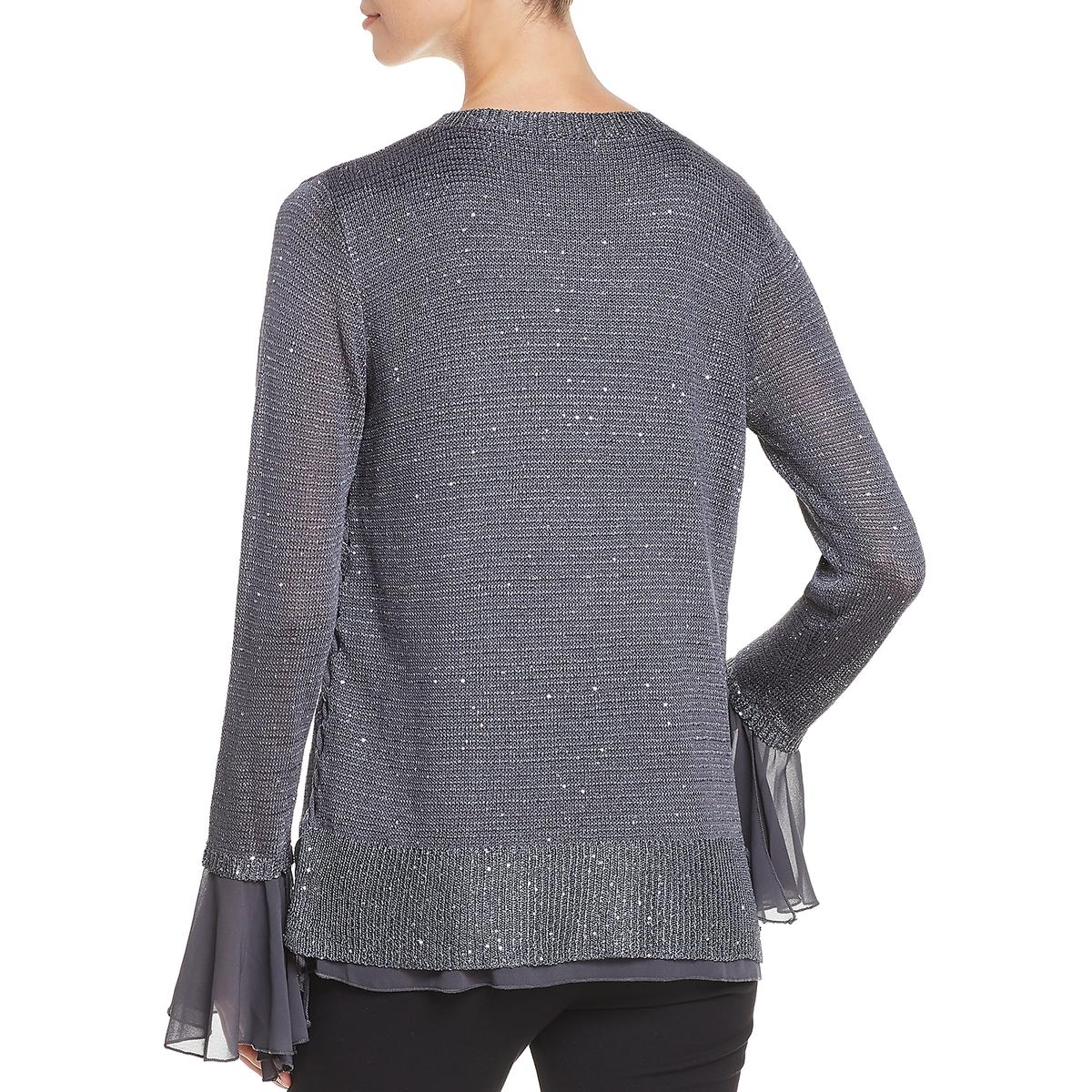 Sioni Womens Gray Mixed Media Sequined Knit Pullover Sweater Top S BHFO 8099 672213529595 | eBay