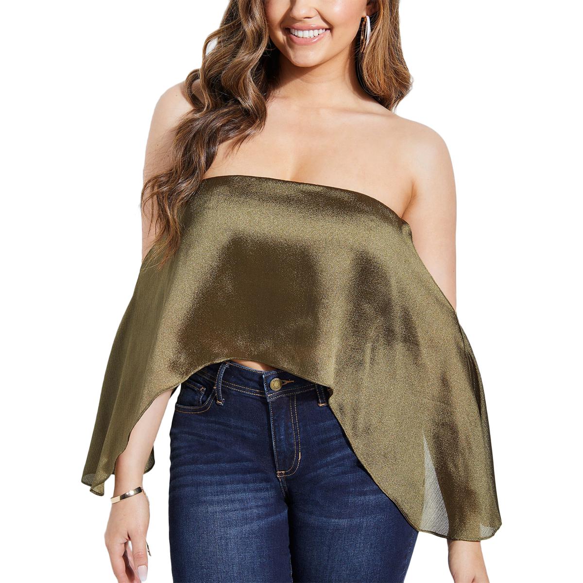 GUESS Womens Off-The-Shoulder Knot-Front Crop Top