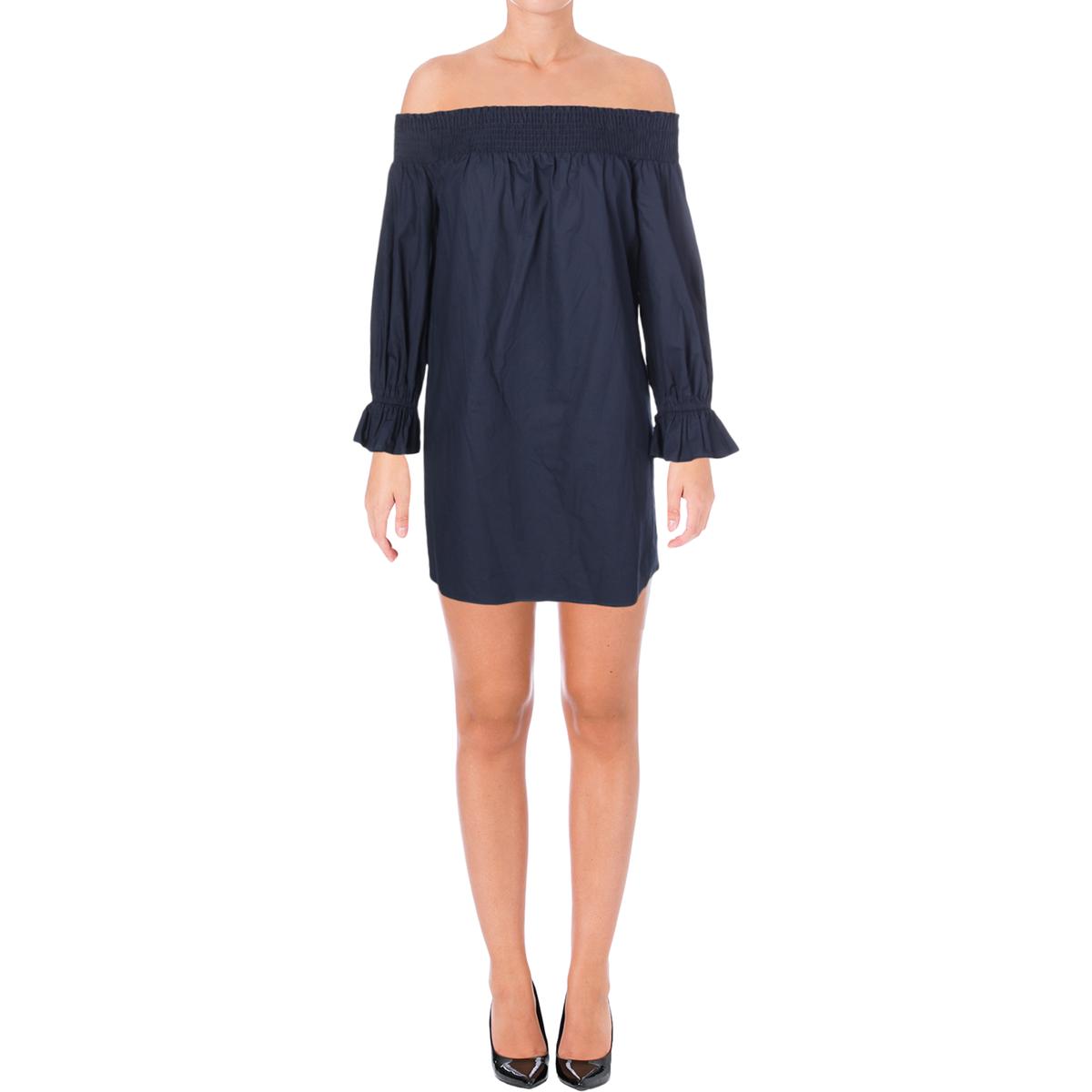 aqua dot long sleeve smocked mini dress