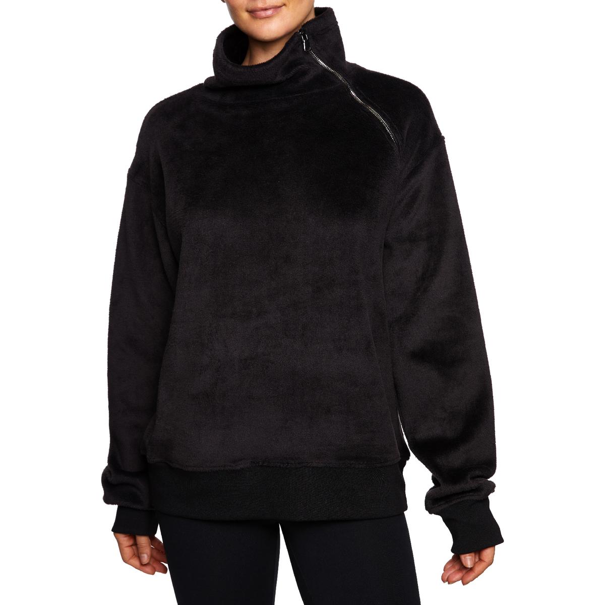 Betsey Johnson Women's Fleece Funnel Neck Asymmetric Zip Pullover ...