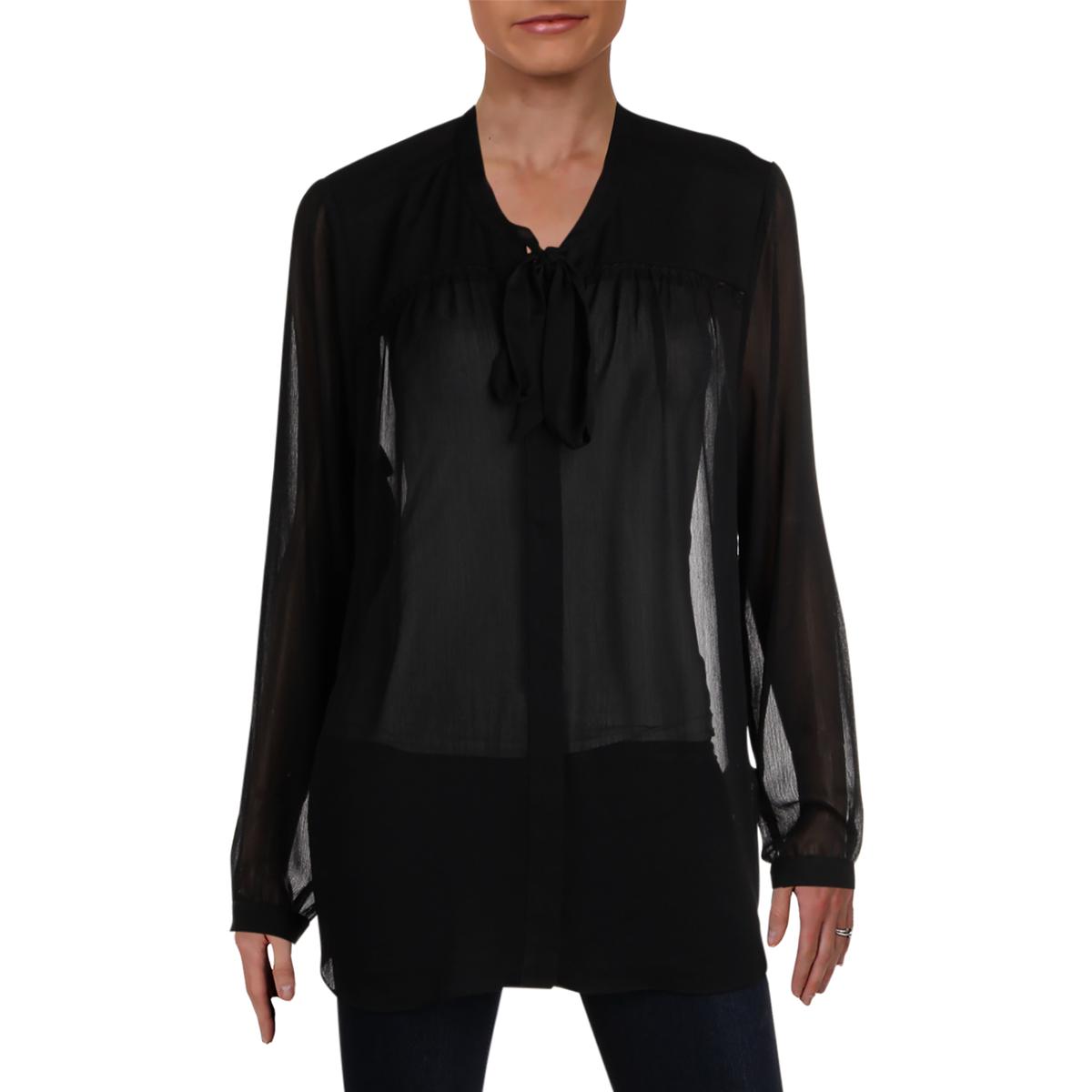NYDJ Womens Black Printed Sheer Tie Neck Blouse Top L BHFO 3756 | eBay