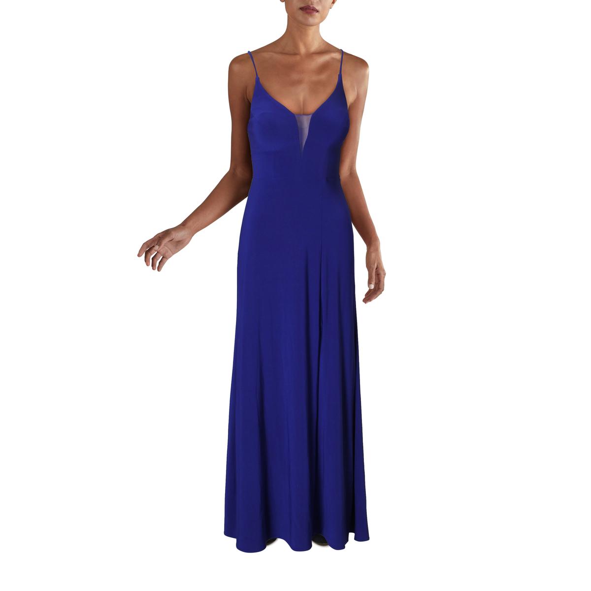 Morgan & Co. Womens Blue Lace-Up Illusion Slit Formal Dress Gown 3 BHFO ...