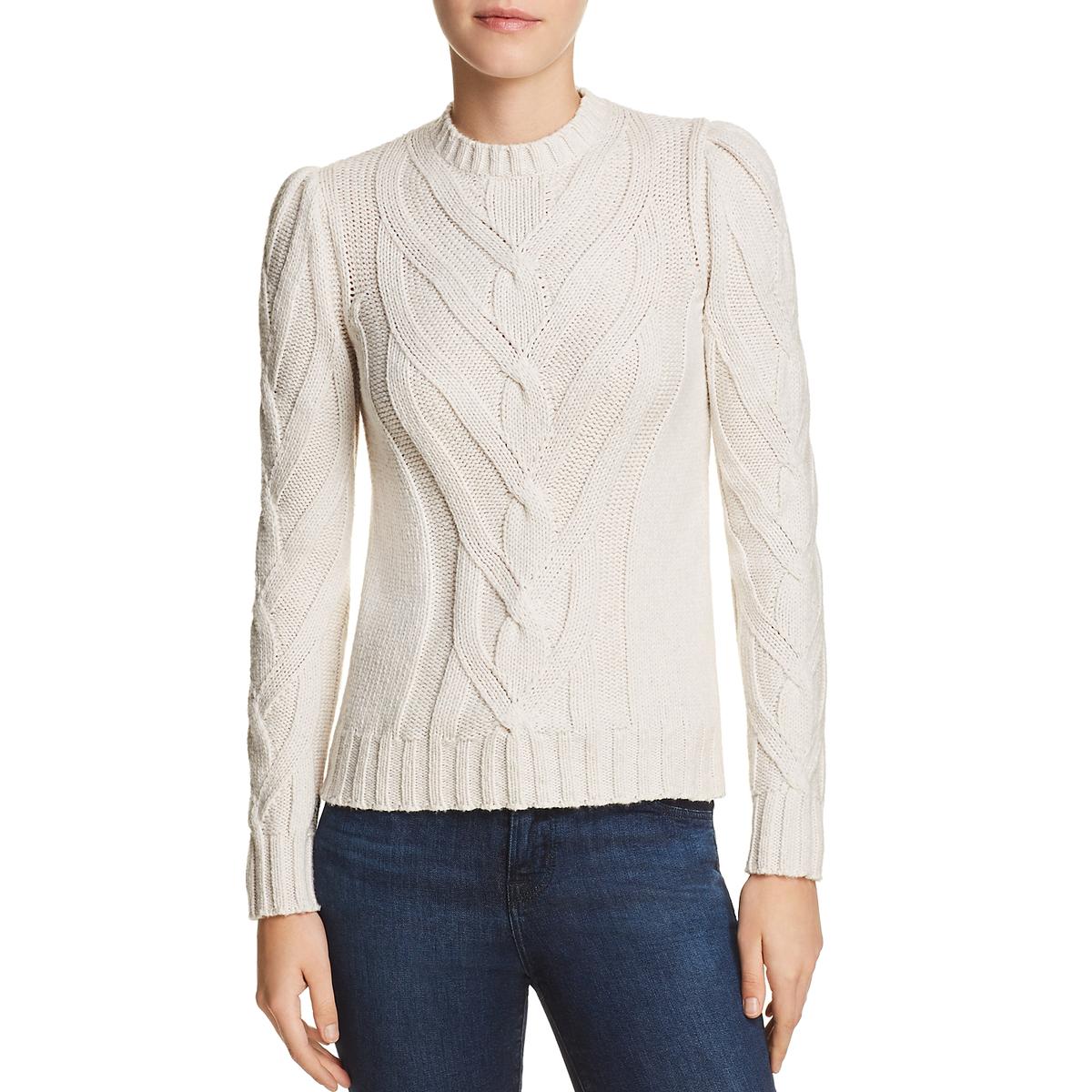 Rebecca Taylor Womens Ivory Wool Cable Knit Top Pullover Sweater L BHFO