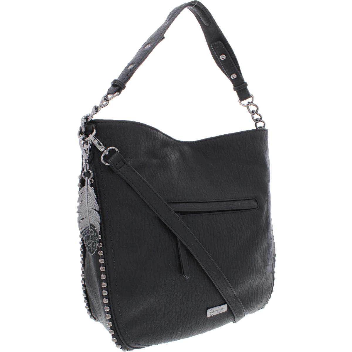 Jessica Simpson Womens Camile Black Studded Hobo Handbag Purse Large