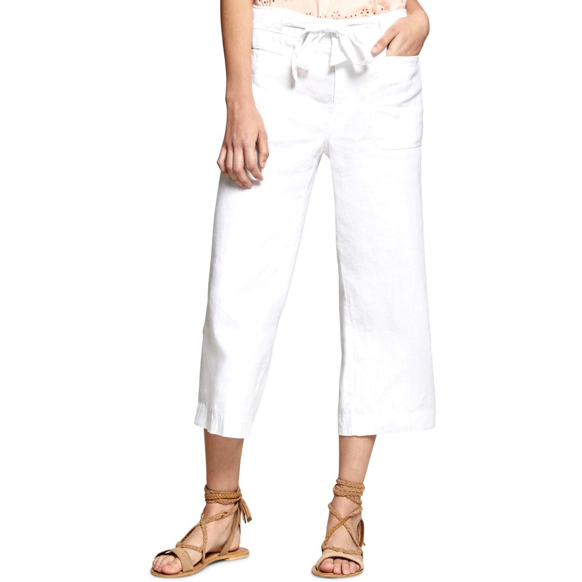 Sanctuary Womens White Linen Flat Front Cropped Cargo Pants 31 BHFO ...