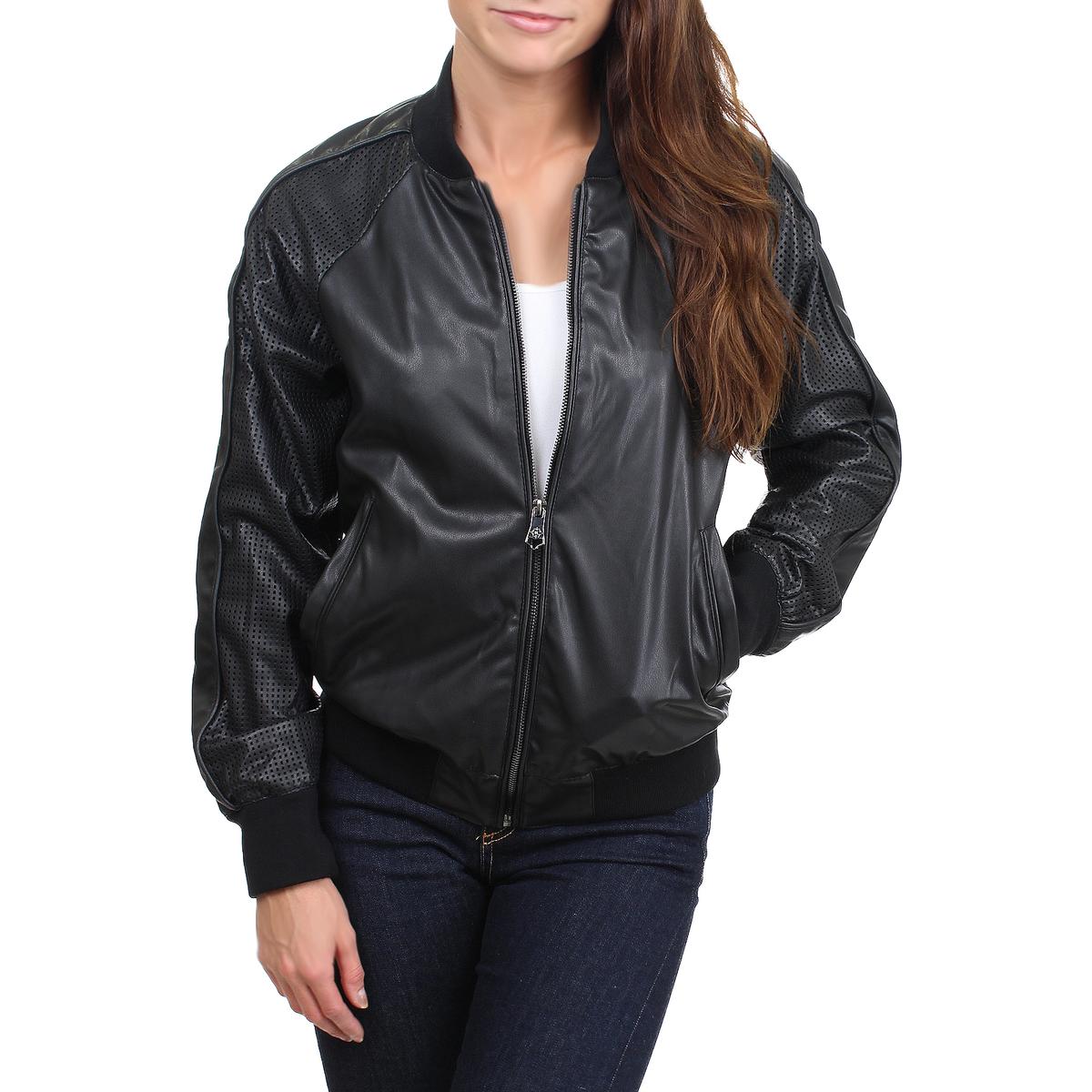 Nanette Lepore Womens Black Faux Leather Fashion Coat Bomber Jacket L ...
