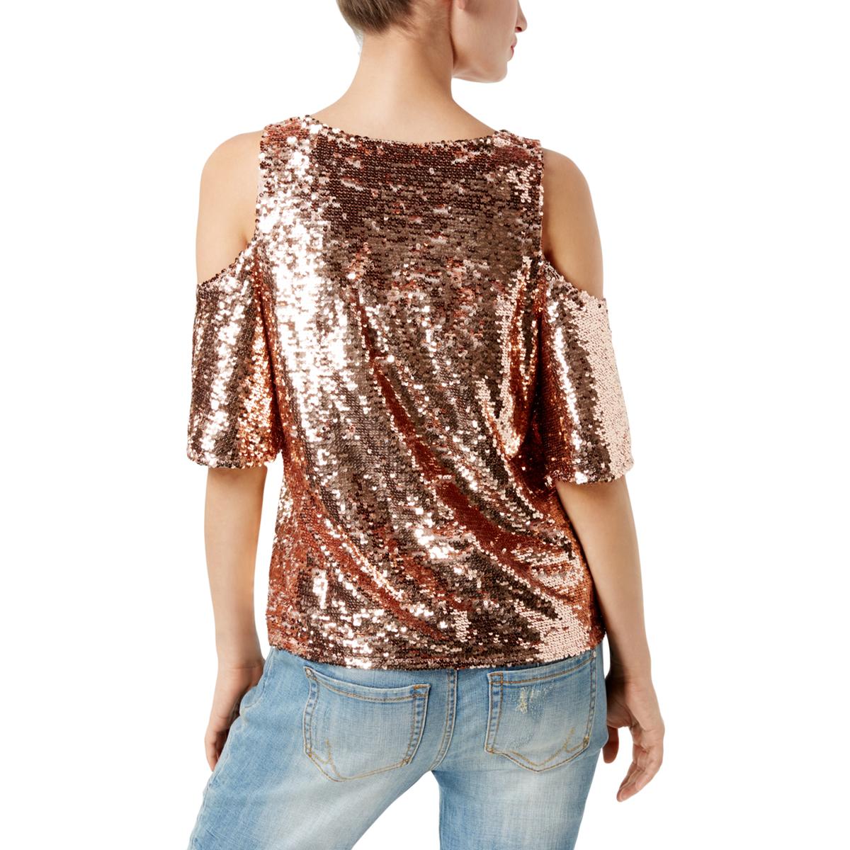 INC Womens Pink Sequined Cold Shoulder Pullover Top Blouse Petites PS ...