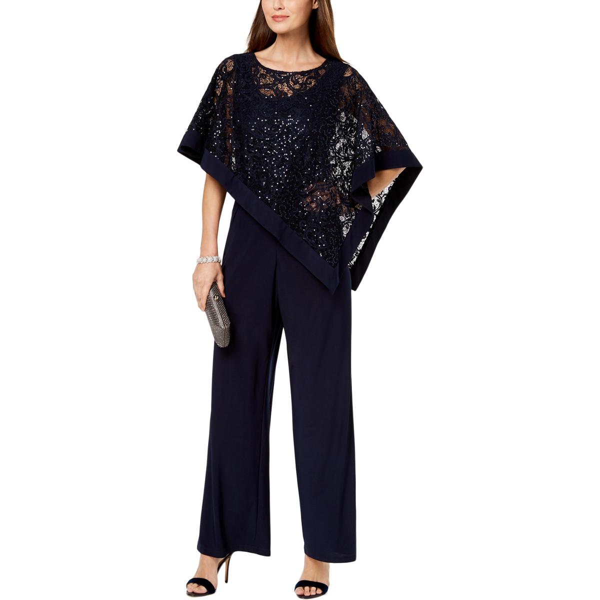 R&M Richards Womens Navy Formal Poncho Sleeves Jersey Jumpsuit 6 BHFO