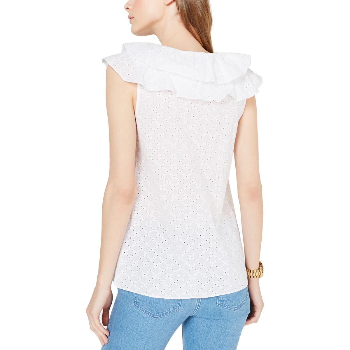 MICHAEL Michael Kors Womens White Eyelet Ruffled Blouse Top L BHFO 6393 ...