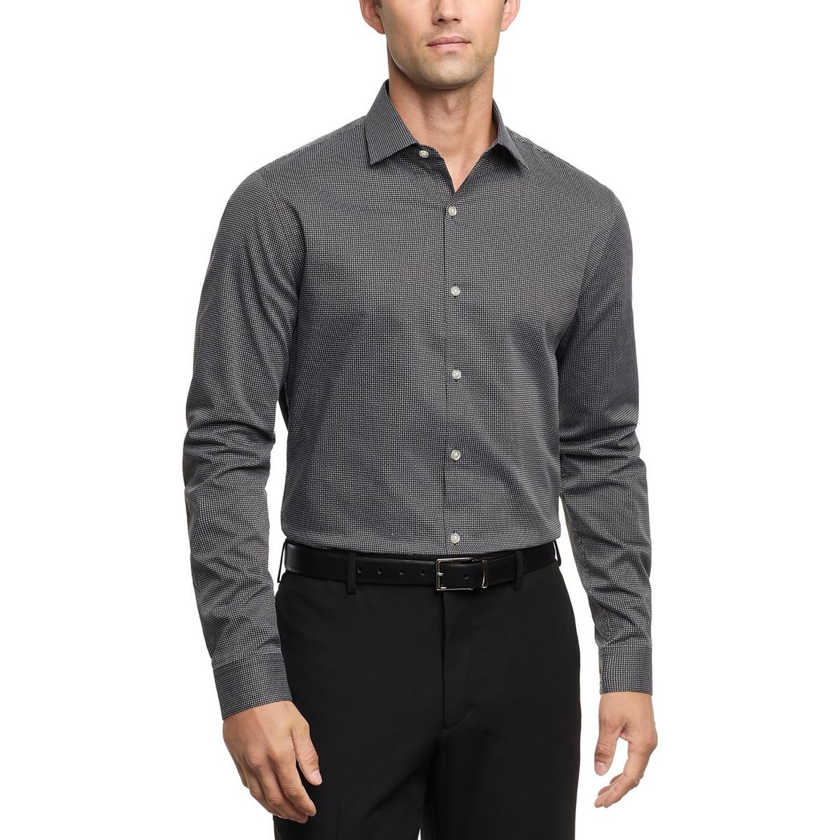 Мужская серая рубашка на пуговицах с принтом Kenneth Cole Reaction 16.5 32/33 L BHFO 6658