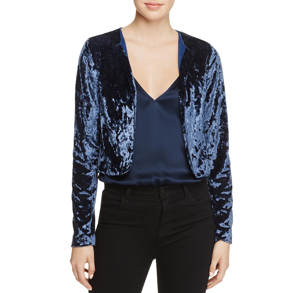En Crème Womens Blue Velvet Open Front Crop Jacket L BHFO 4460