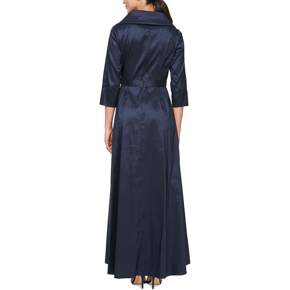 Alex Evenings Womens Taffeta Collared Belted Maxi Dress Gown BHFO