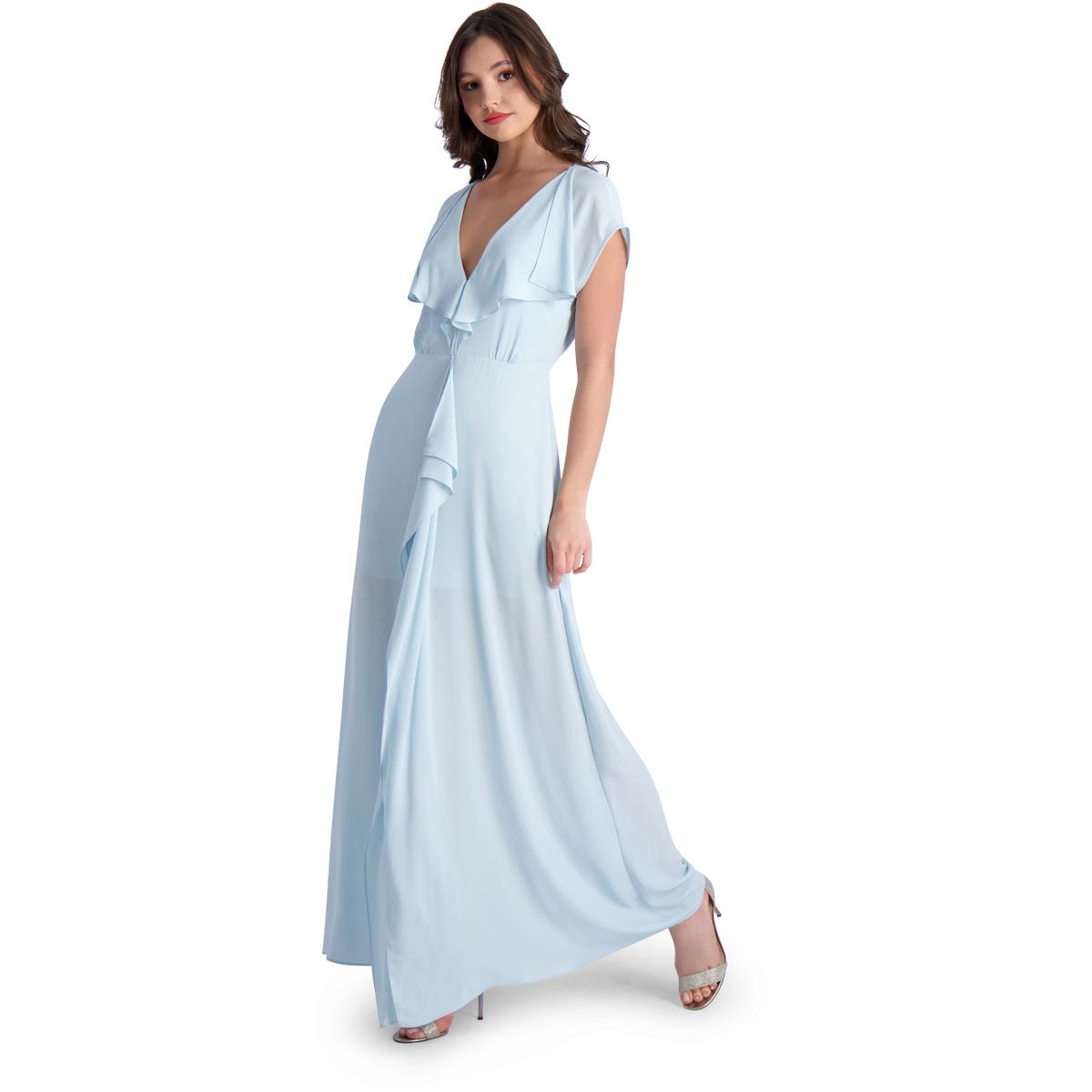 BCBGMAXAZRIA Evette Women’s Ruffled Chiffon V-Neck Gown with Front Slit - Picture 11 of 18