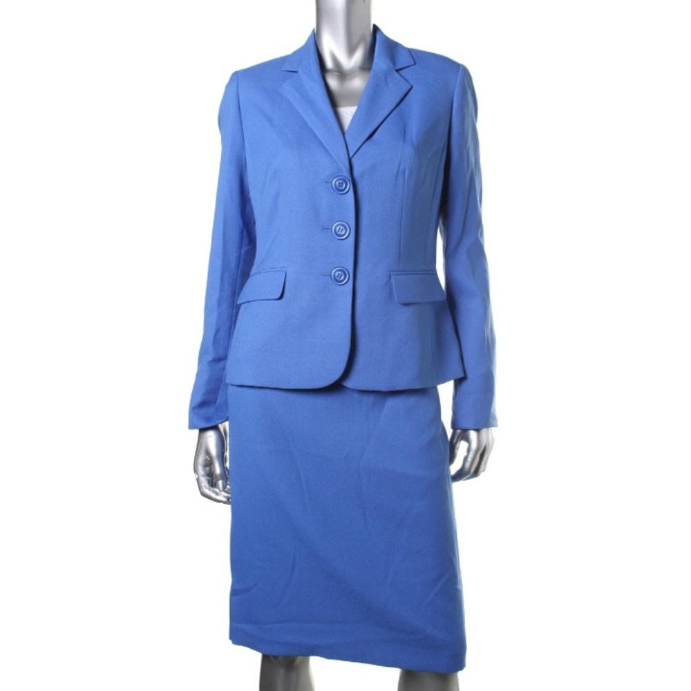EVAN PICONE 7461 NEW Womens Blue Textured Three-Button 2PC Skirt Suit ...
