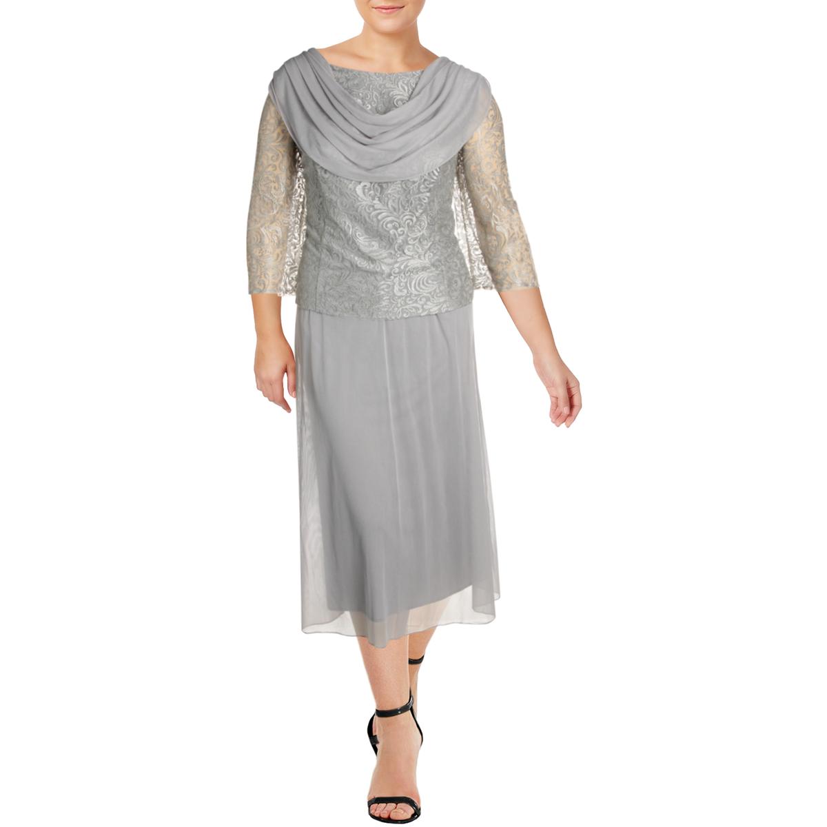 Alex Evenings Womens Silver Metallic Evening Dress Gown Plus 22W BHFO ...