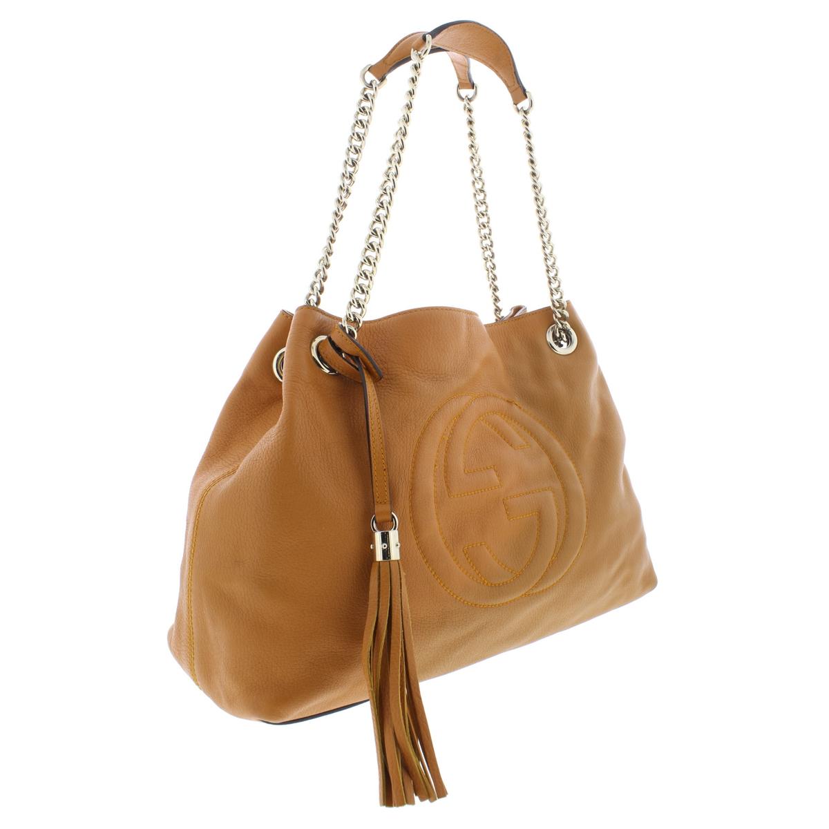 Gucci Womens Soho Tan Leather Tote Shoulder Handbag Purse Large BHFO 5969 | eBay