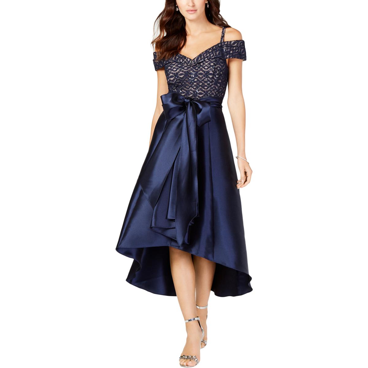 R&M Richards Womens Navy Lace Hi-Low Formal Evening Dress Gown 10 BHFO