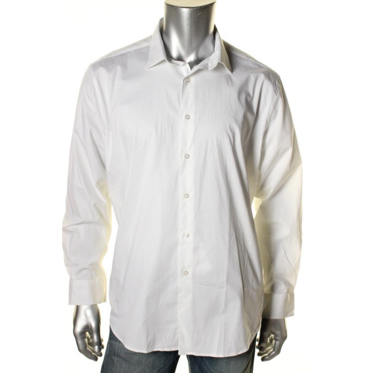 Alfani Mens White Slim Fit Point Collar Dress Shirt 16-16.5 32/33 L ...