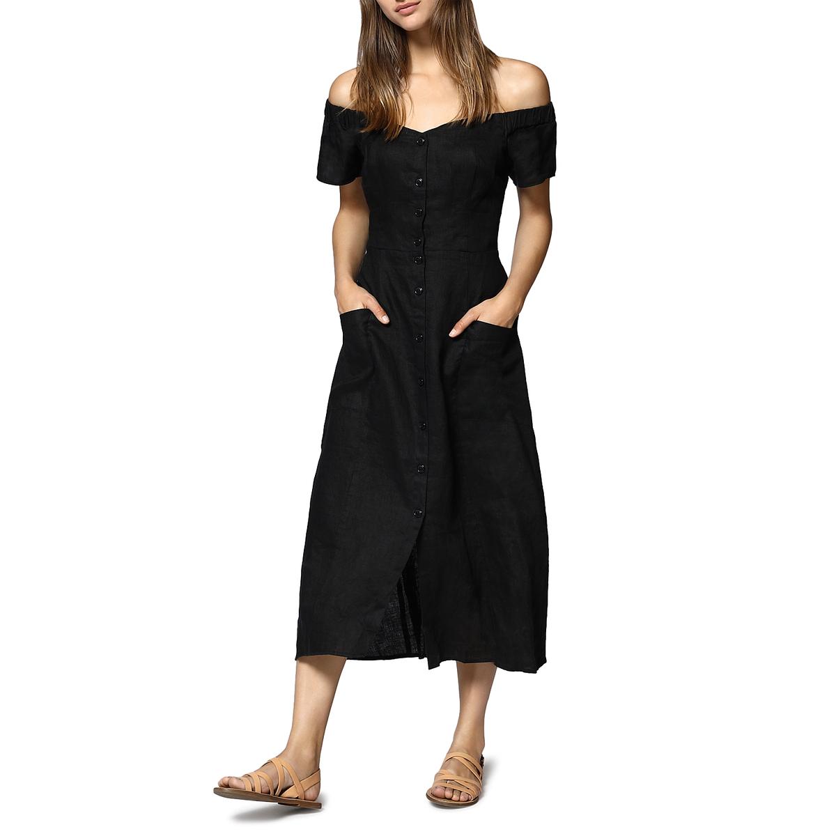 Sanctuary Womens Black Linen Button-Down Casual Midi Dress S BHFO 3570 ...