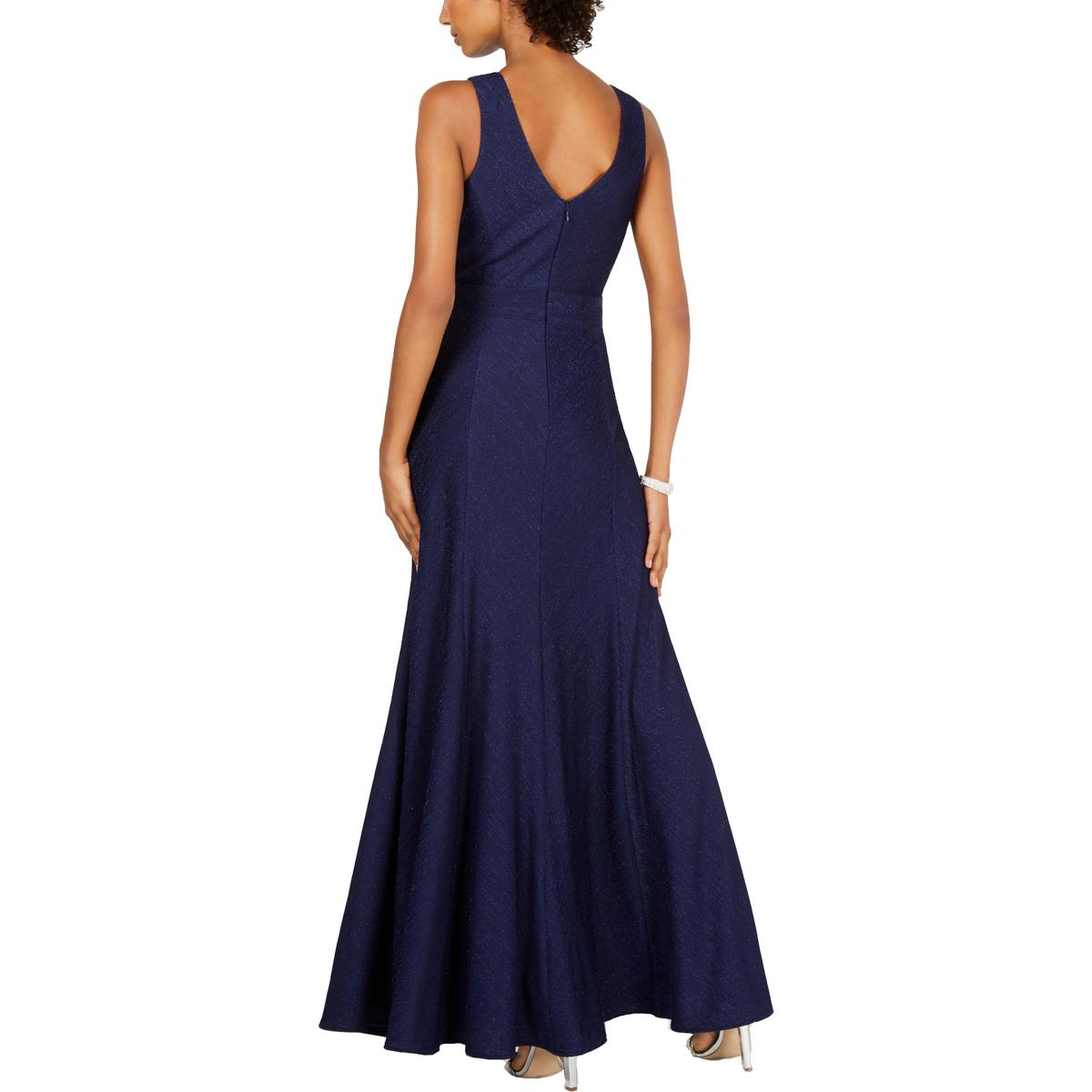 Nightway Womens Navy Metallic Ribbed Evening Dress Gown Petites 4P BHFO ...