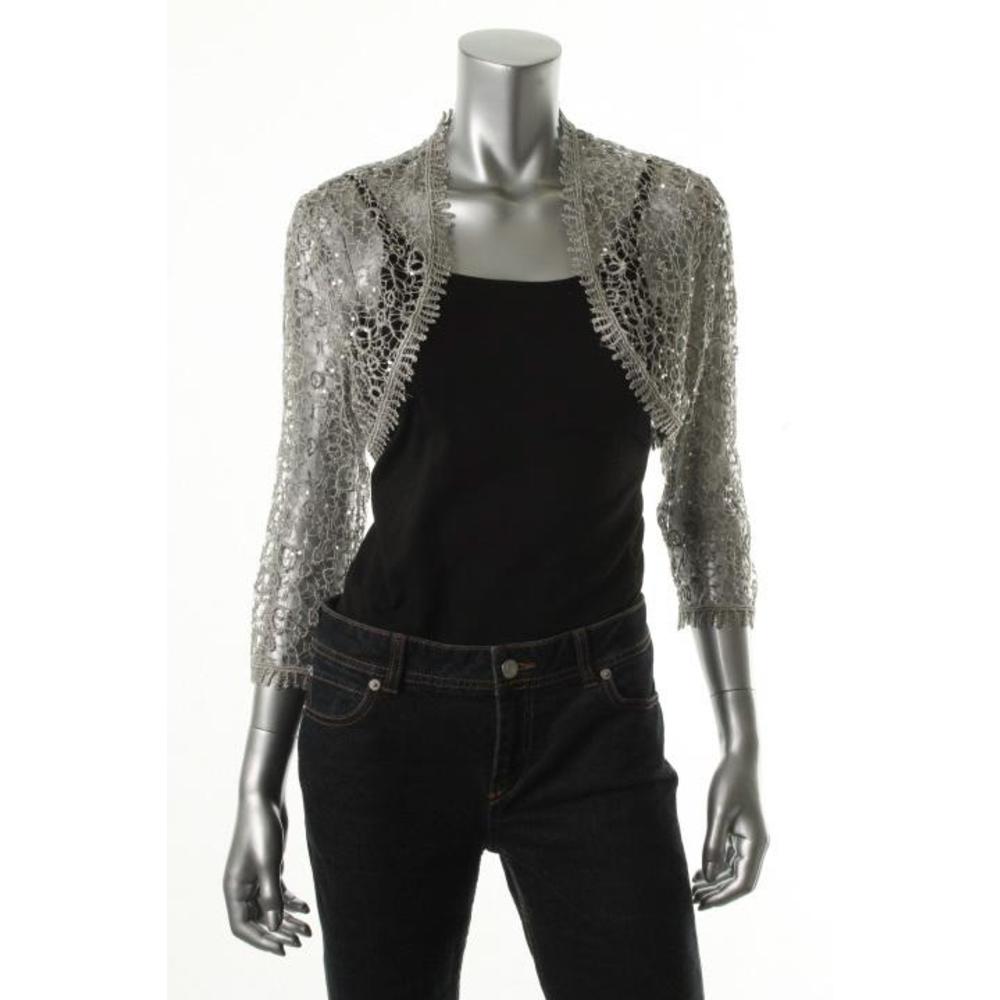 CACHET Silver Metallic Sequined Open Front Bolero, Shrug Jacket 6 BHFO