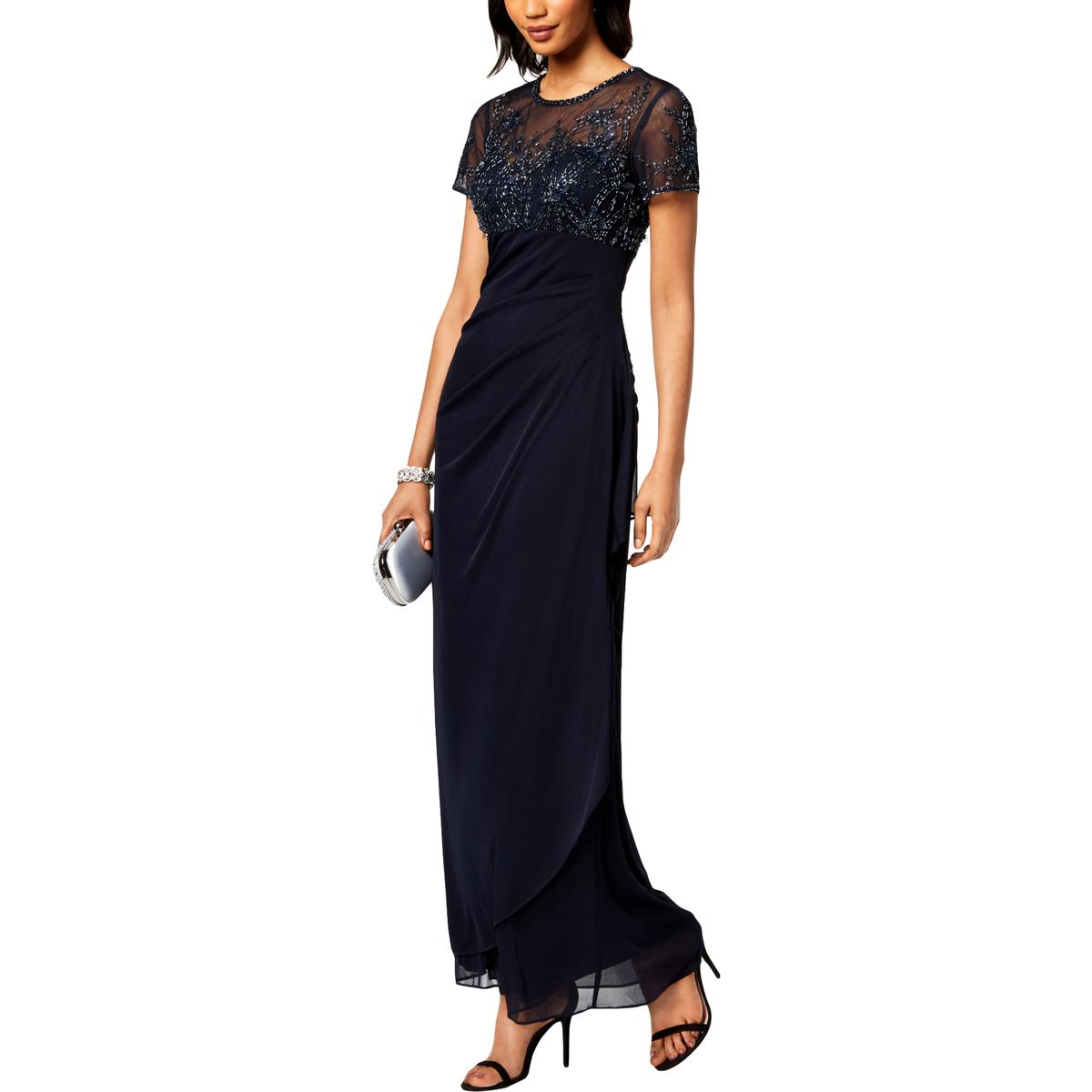 Xscape Womens Navy Beaded Short Sleeves Formal Dress Gown Plus 18 BHFO ...