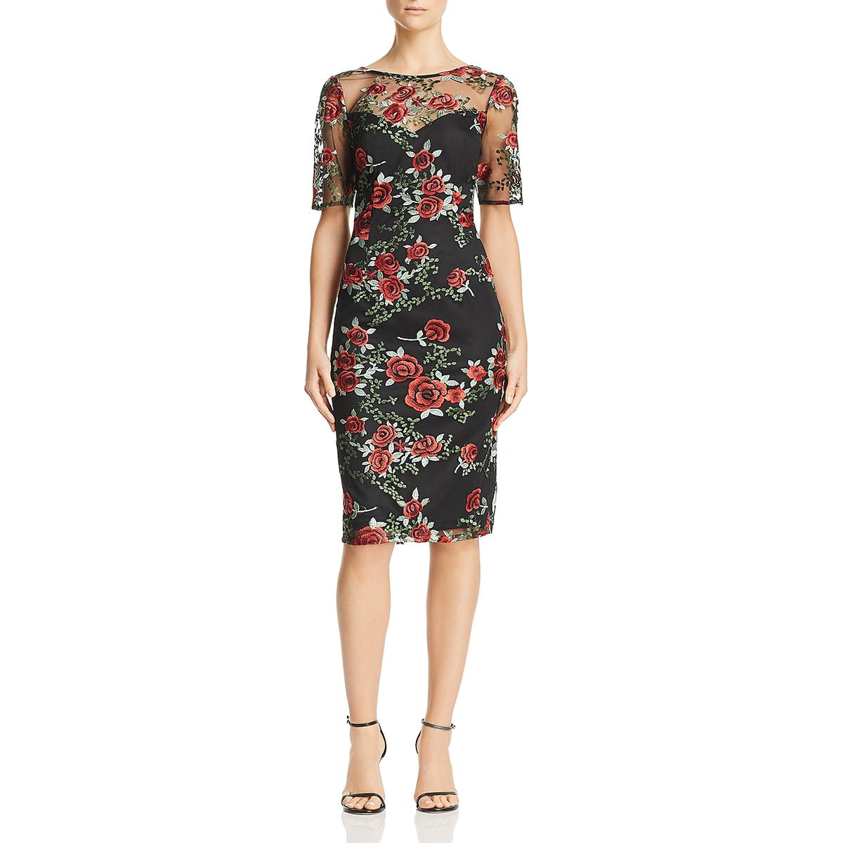 Adrianna Papell Womens Black Embroidered Cocktail Sheath Dress 12 BHFO ...