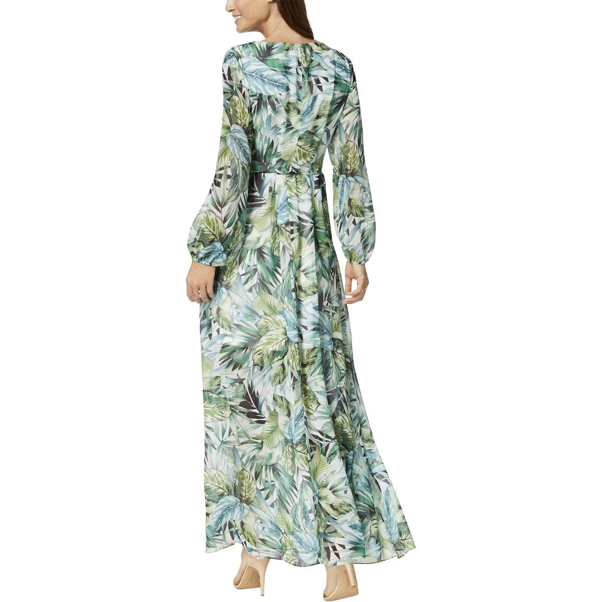 Nine West Womens Green Printed Faux Wrap Full Length Casual Dress 4 