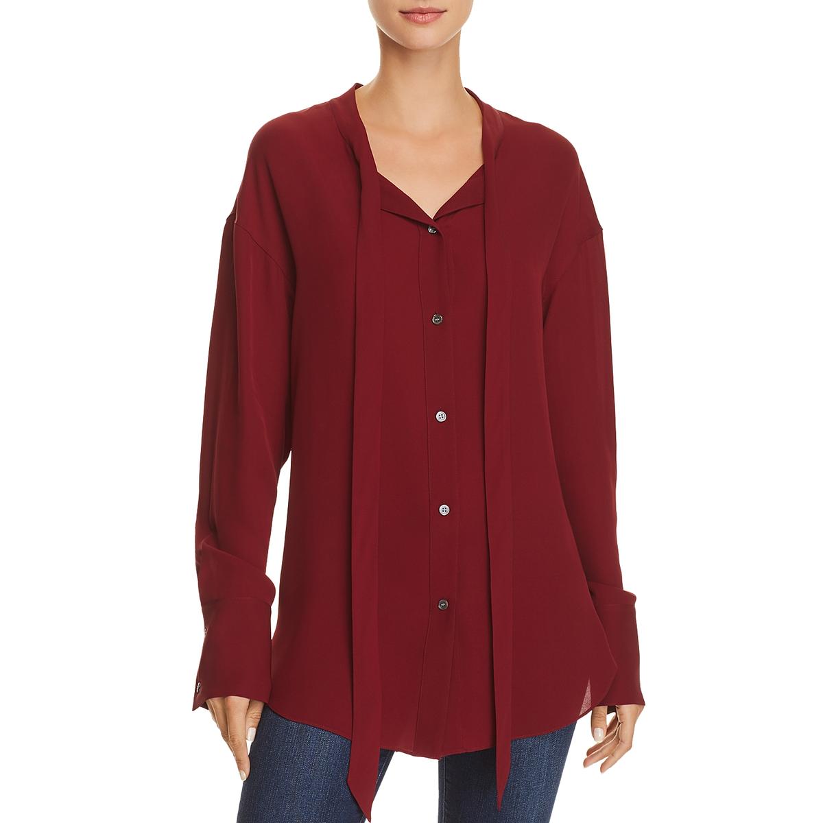 red silk button up shirt women