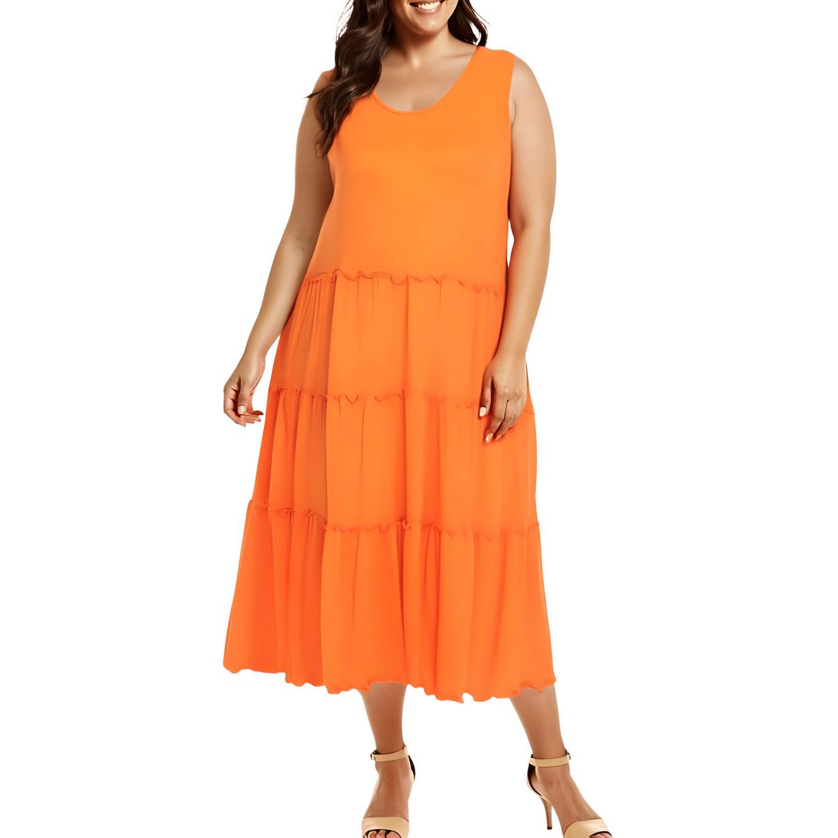 White Mark Womens Scoop Neck Midi Ruffle Midi Dress Plus BHFO 7603 - Picture 3 of 3