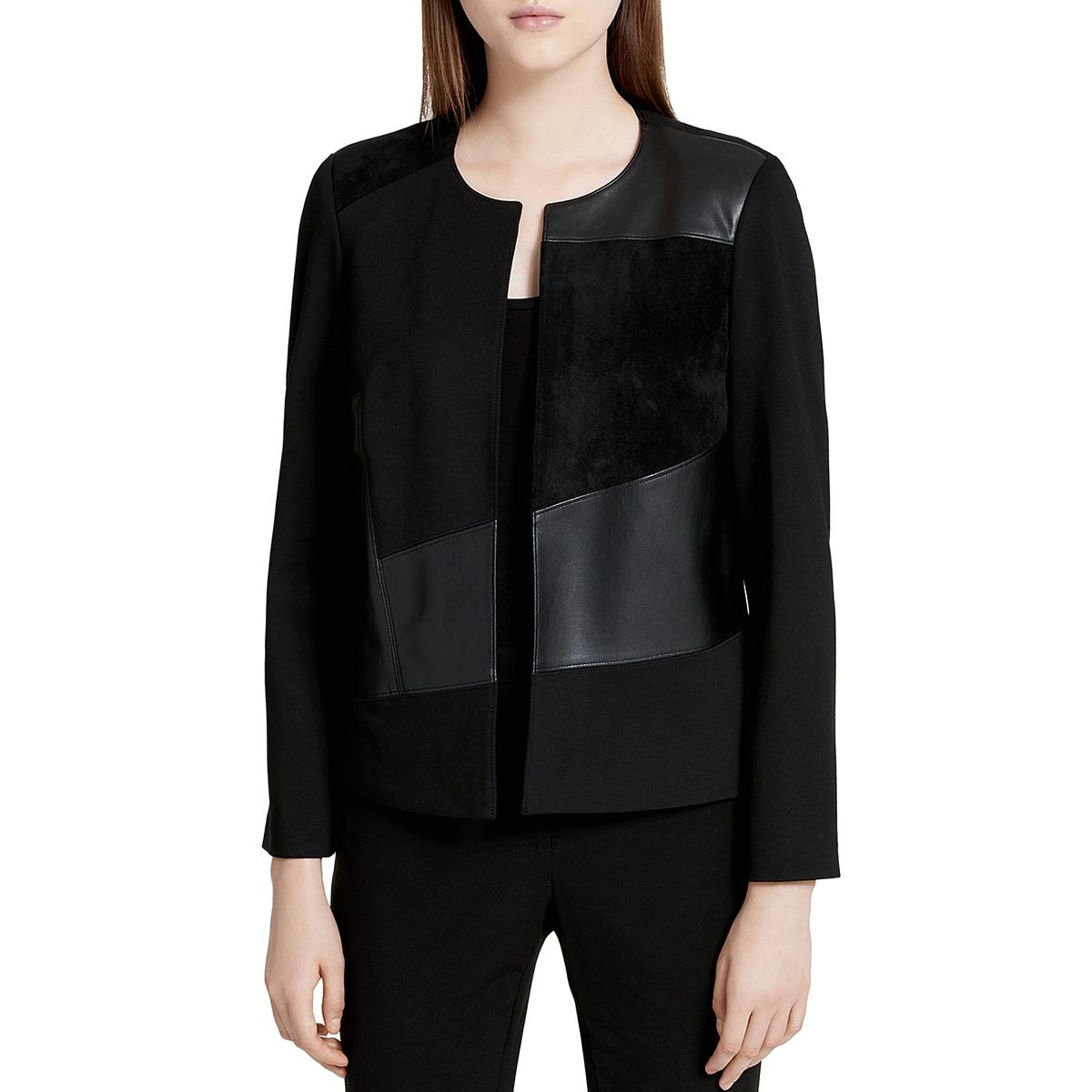Calvin Klein Womens Black Mixed Media Collarless Jacket Outerwear 2 ...
