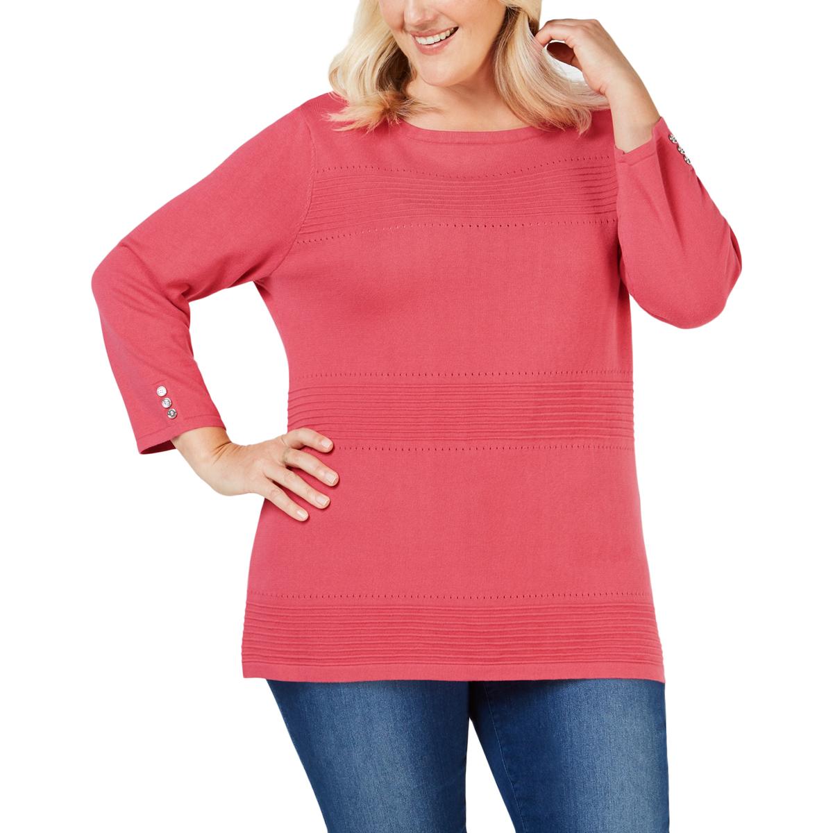 Karen Scott Womens Pink Ribbed Long Sleeves Blouse Top Plus 3X BHFO ...