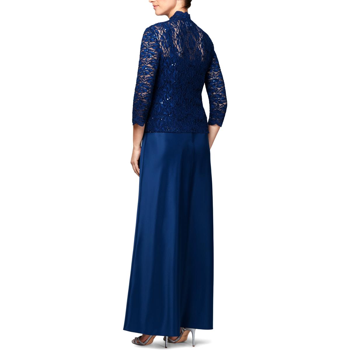 Alex Evenings Womens Navy Lace Overlay Sequined Evening Dress Gown 8 ...