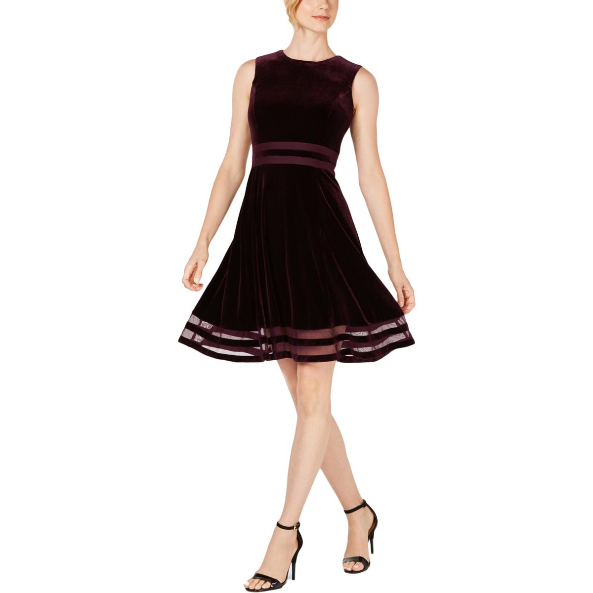 Calvin Klein Womens Purple Velvet Illusion Party Dress Petites 8P BHFO