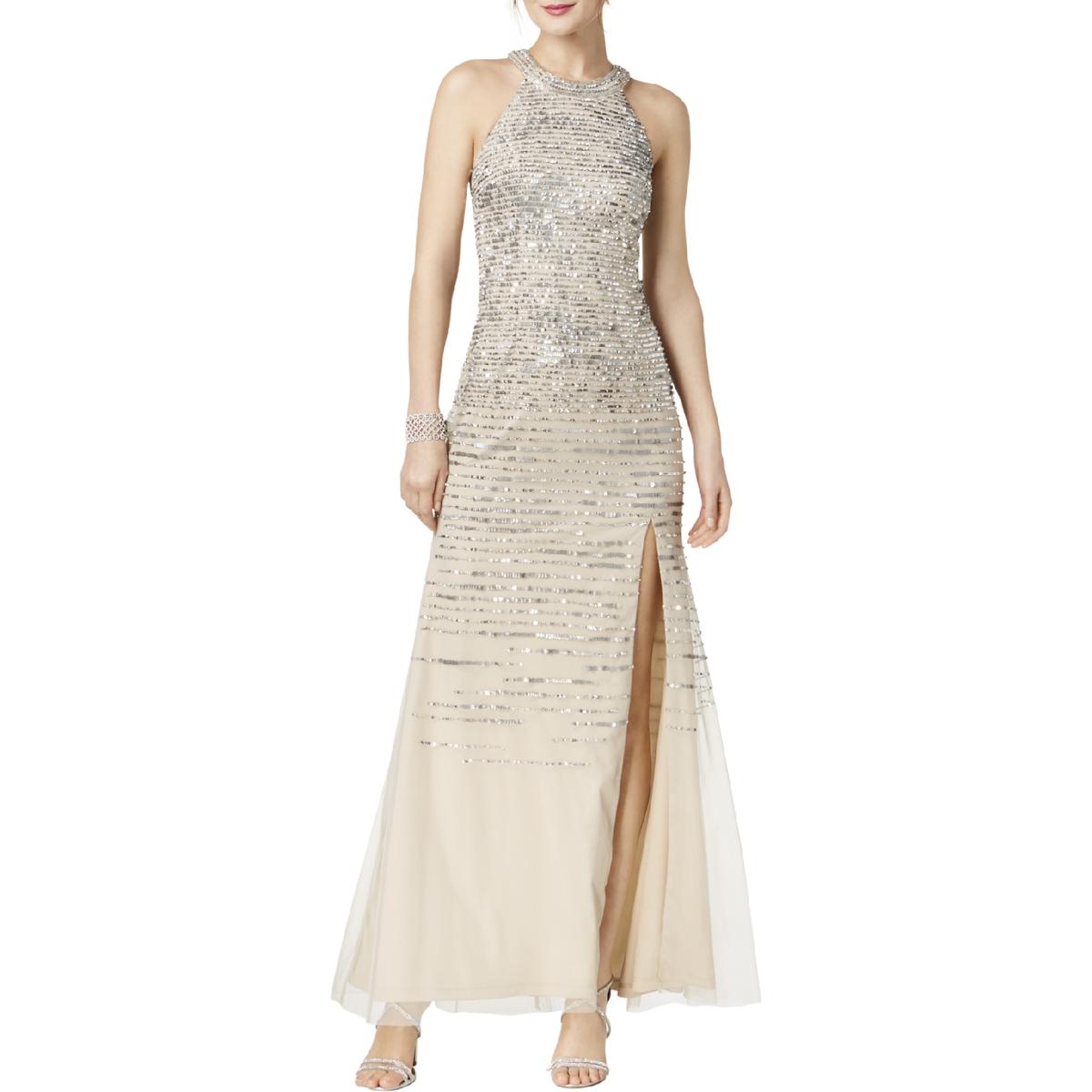 Adrianna Papell Womens Beige Halter Sequined Evening Dress Gown 8 BHFO 6426 191937015264 | eBay
