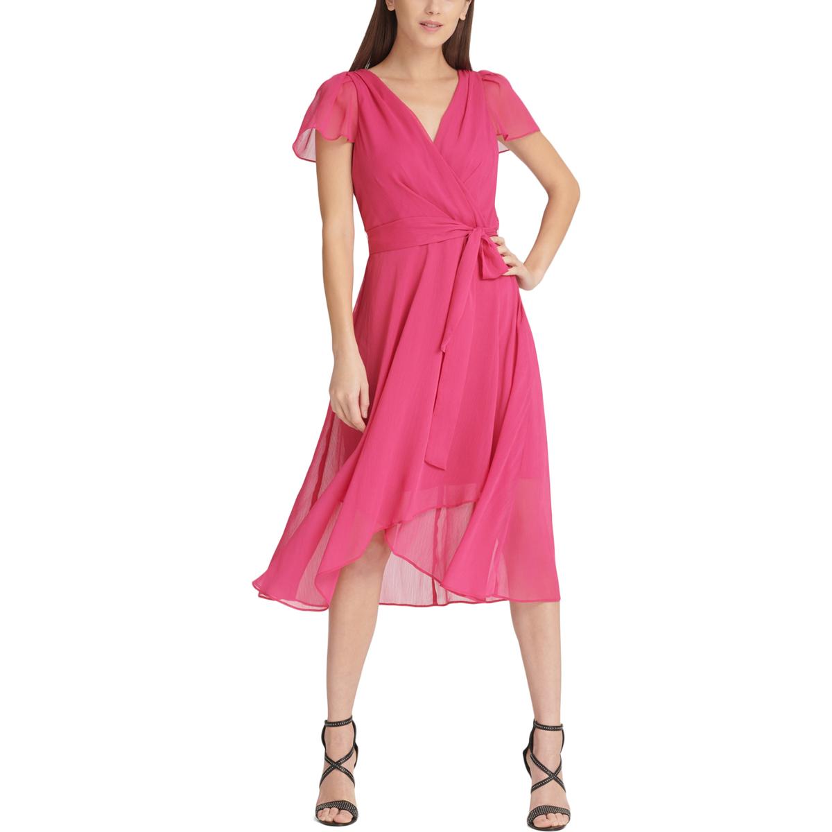 DKNY Womens Pink Faux Wrap Hi-Low Surplice Neck Midi Dress 12 BHFO 6705 ...