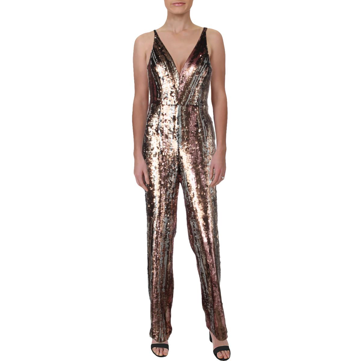 Dress The Population Womens Brown Sequined Party Night Out Jumpsuit M ...