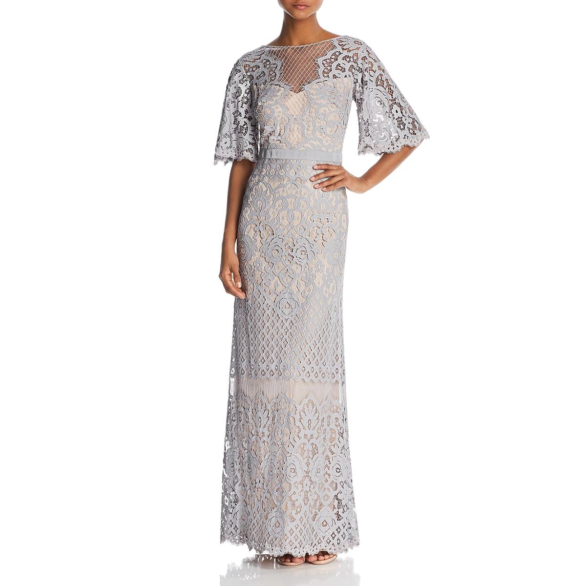 Tadashi Shoji Womens Gray Lace Column Formal Evening Dress Gown 8 BHFO ...