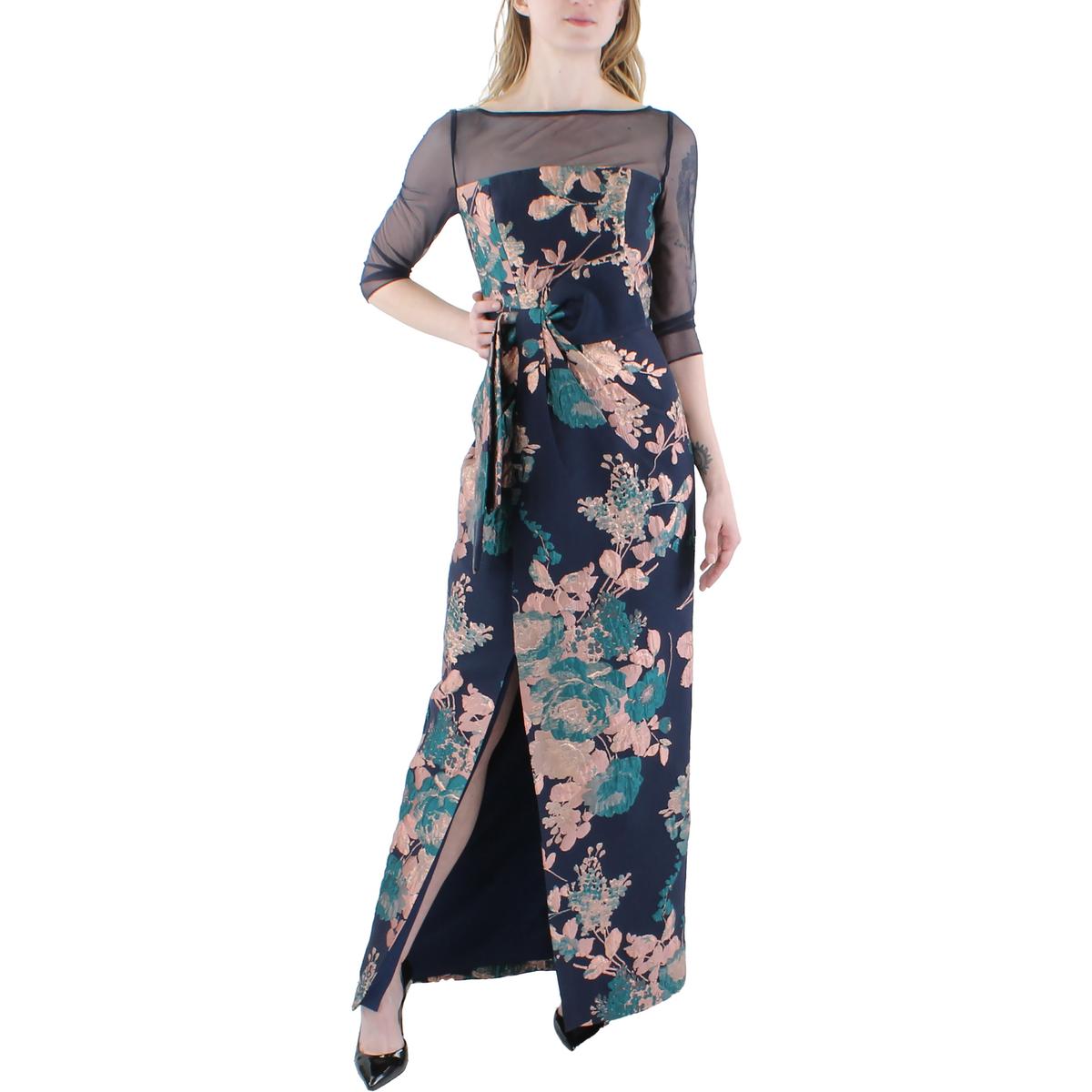 Kay Unger New York Womens Floral Metallic Formal Evening Dress