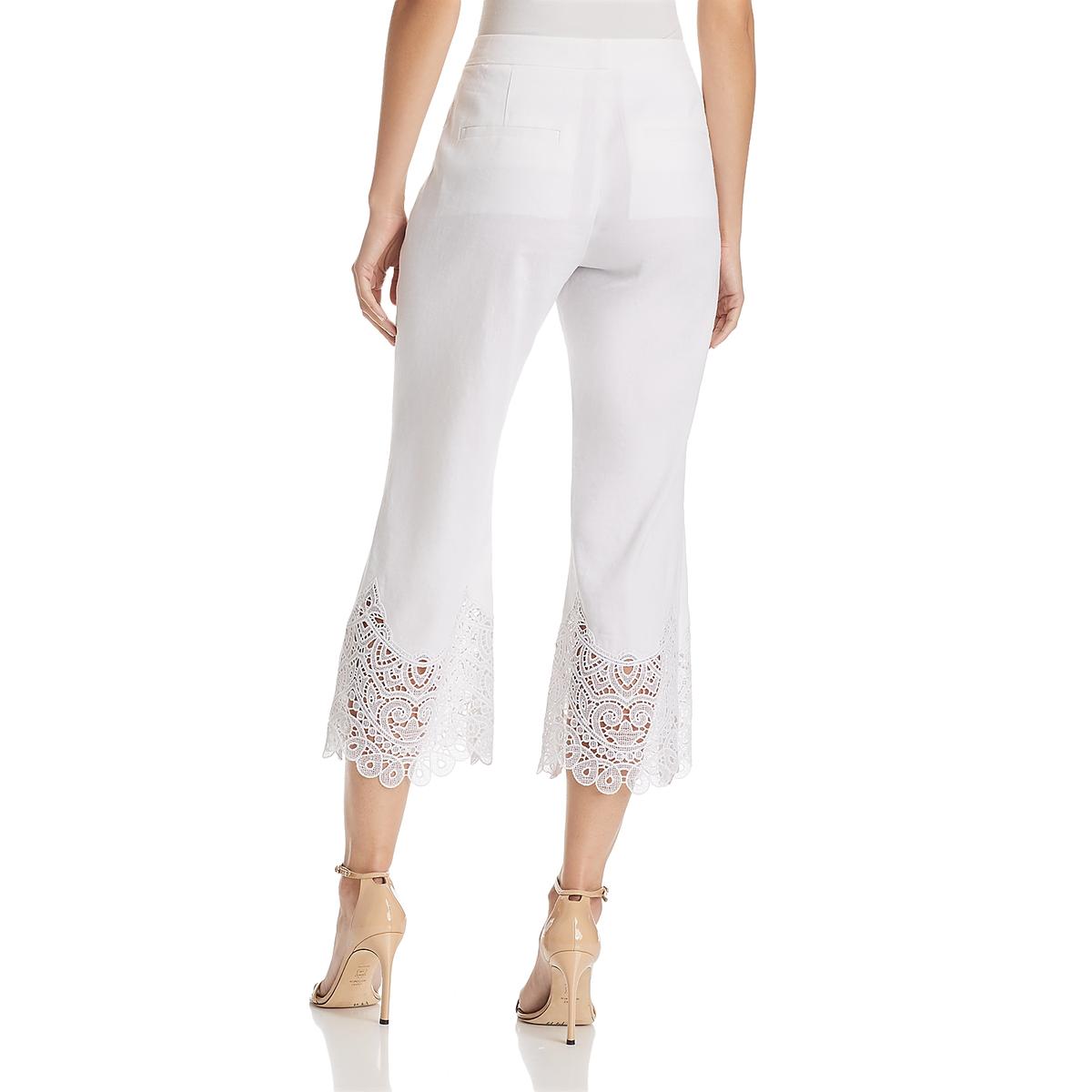 Kobi Halperin Womens Kelly White Embroidered Flare Dress Ankle Pants 4 ...