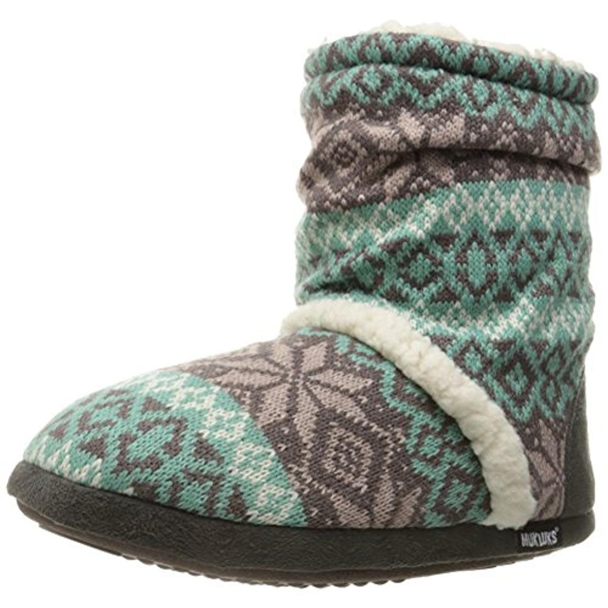 Muk Luks 3131 Womens Scrunch Faux Fur Knit Bootie Slippers BHFO | eBay