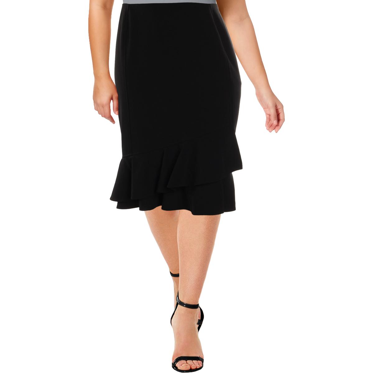 Calvin Klein Womens Black Ruffled Knee Length Flounce Skirt Plus 22W ...