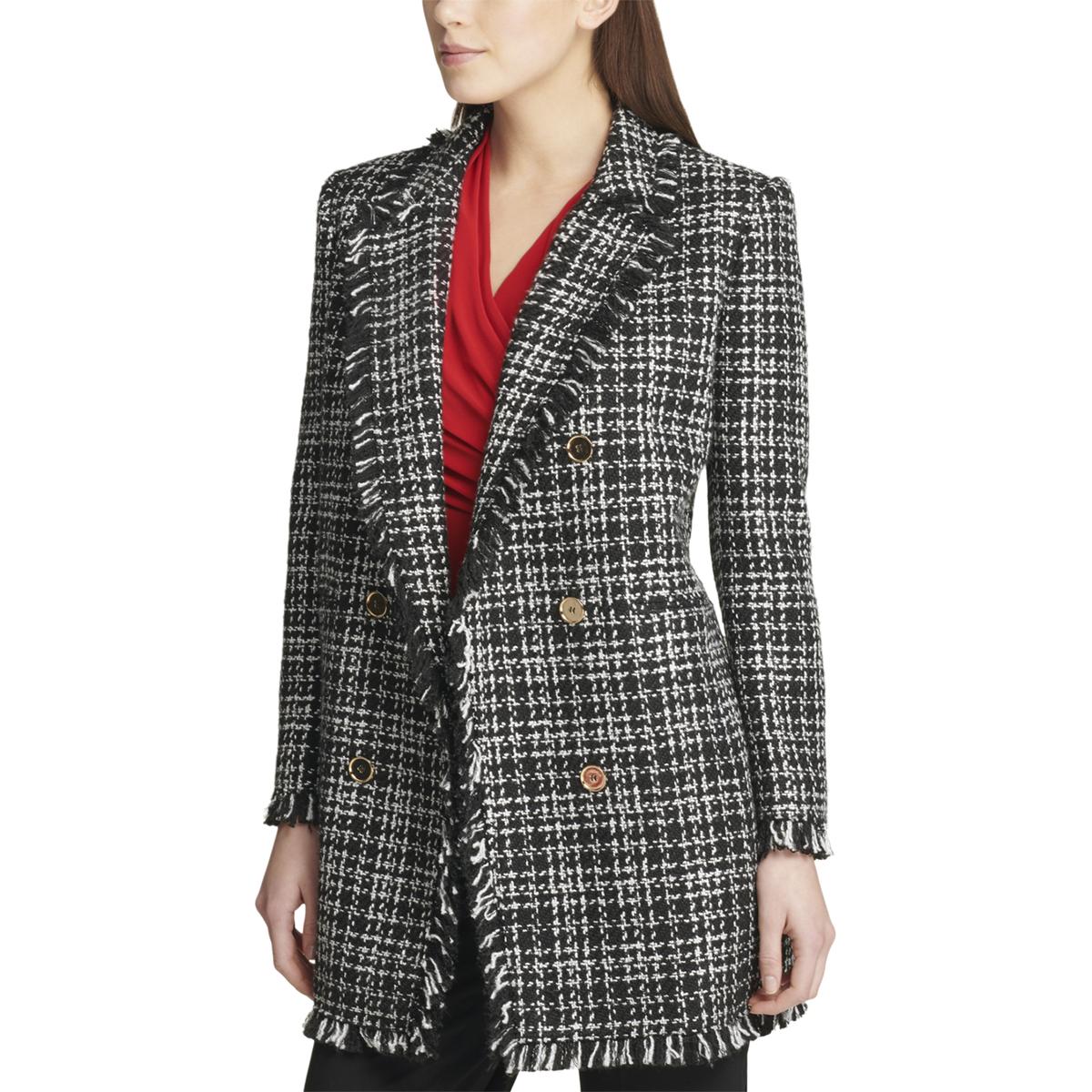 DKNY Womens B/W Winter DoubleBreasted MidLength Coat Outerwear 2 BHFO