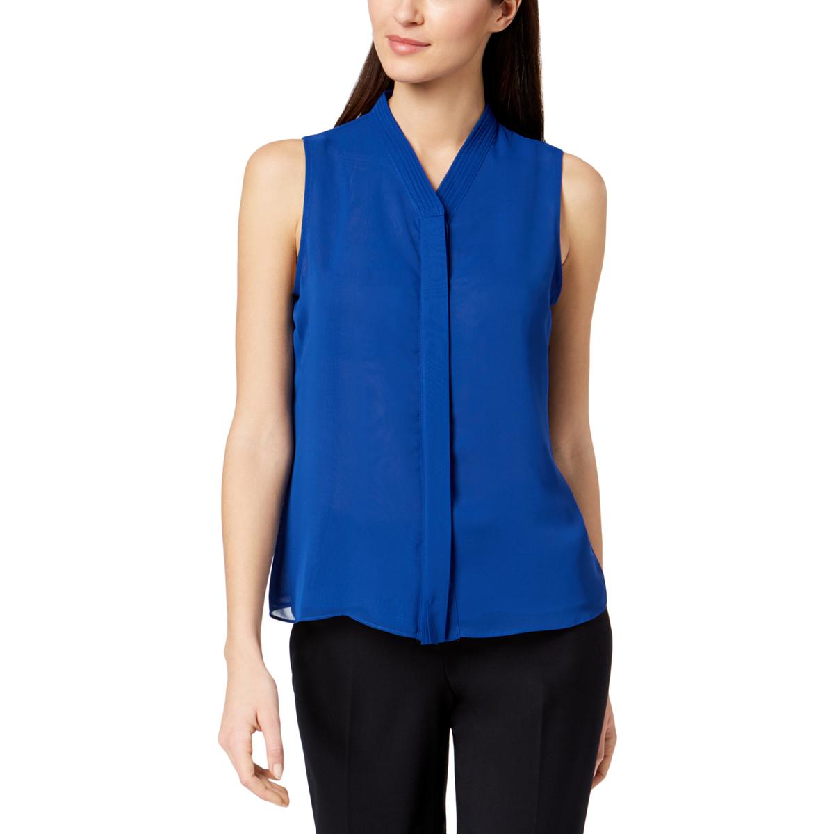 Calvin Klein Womens Blue Office Wear Sleeveless Blouse Top Petites PS ...