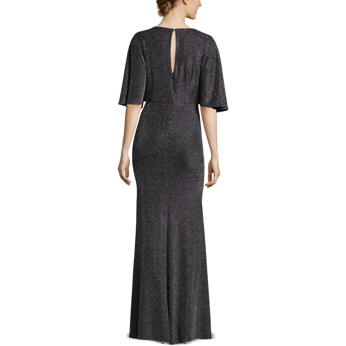 Betsy & Adam Womens Black Metallic Front Knot Evening Dress Gown 6 BHFO ...