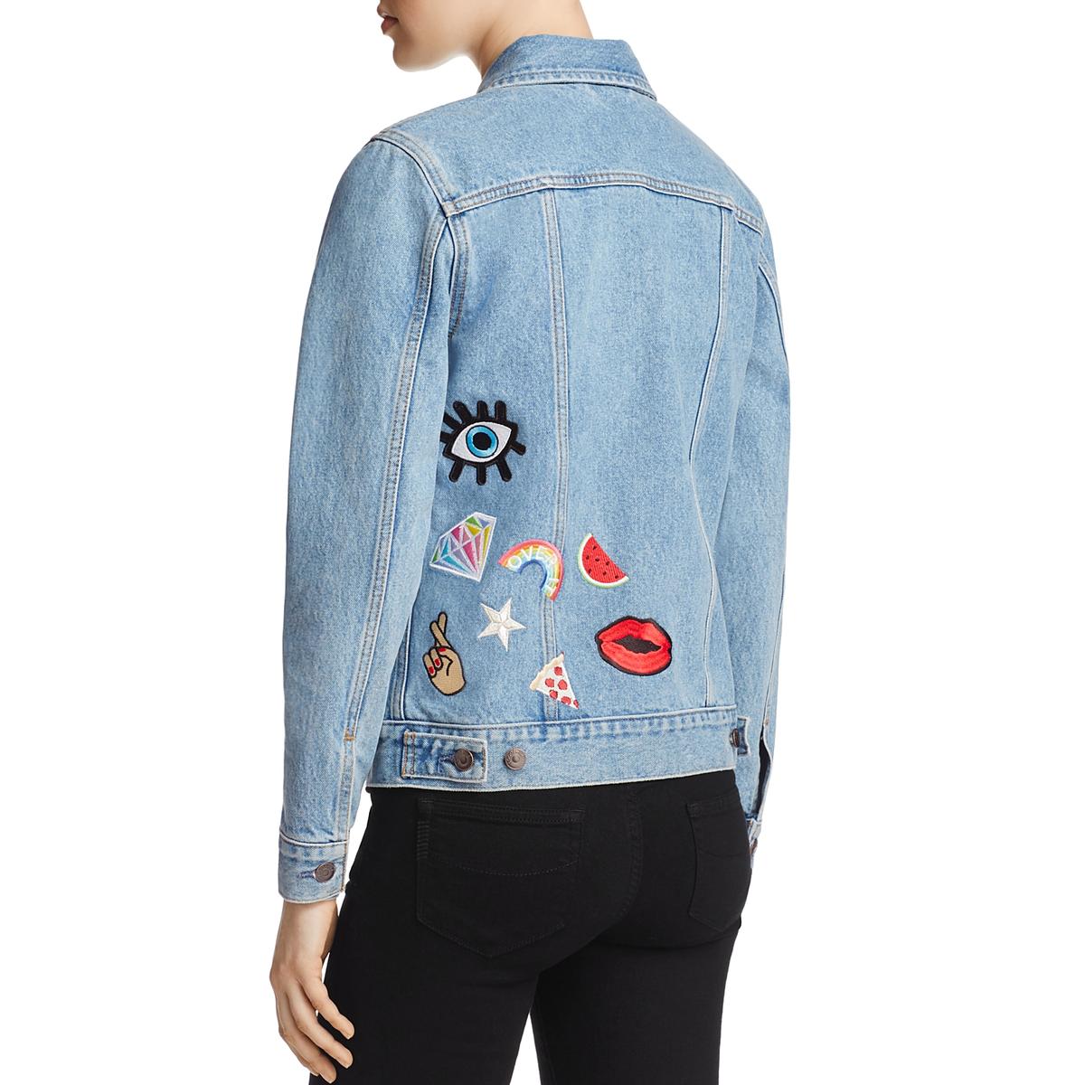 Logophile Womens Blue Embroidered Light Wash Denim Jacket Outerwear S BHFO 1958