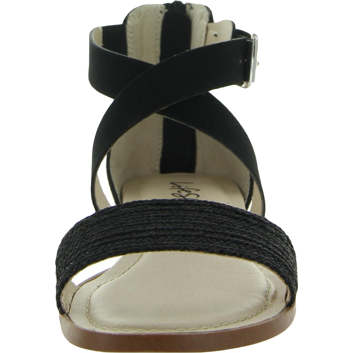 LifeStride Womens Riley Buckle Ankle Strap Flat Sandals Shoes BHFO