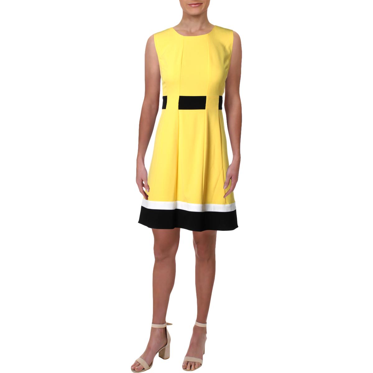 Calvin Klein Womens Yellow Colorblock Wear to Work Dress Petites 12P ...