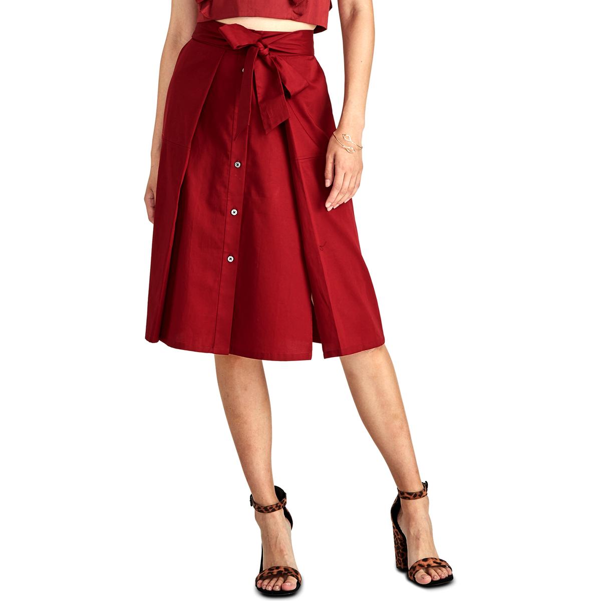 Rachel Rachel Roy Womens Red Tie Front Button Up Midi Skirt 12 BHFO