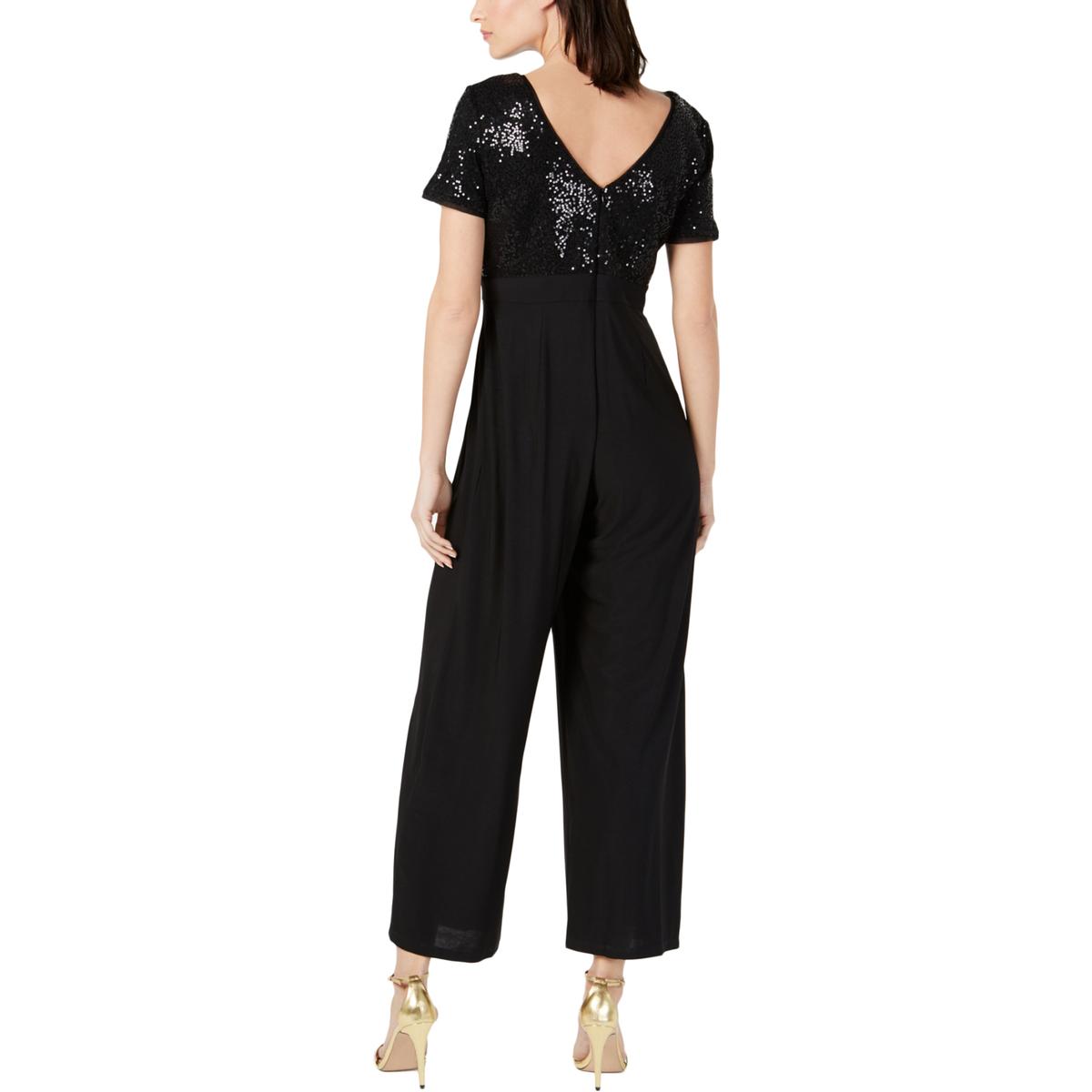 R&M Richards Womens Black Sequined Evening Formal Jumpsuit Gown 6 BHFO